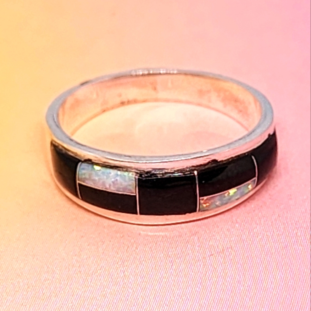 Sheryl Martinez Opal and Onyx Native Ring
